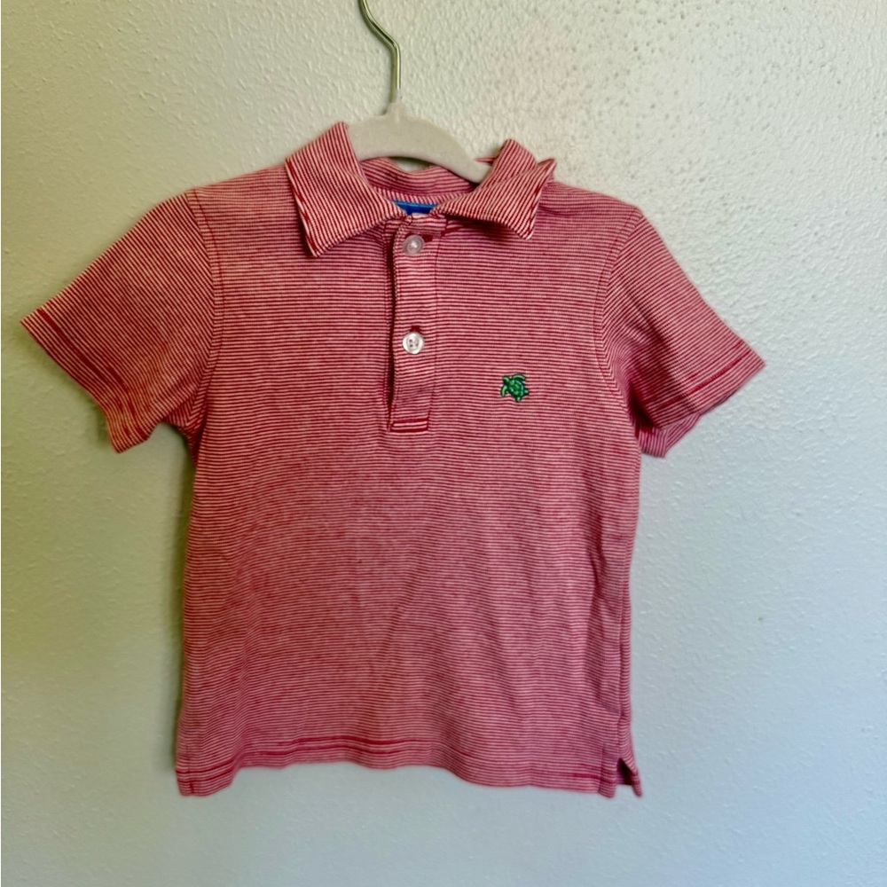 J Bailey Classic Red Striped Kids Polo with Turtle Accent